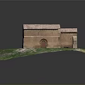 Small Brick Model Building With Red Roof On Green Grass And Pathway
