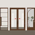 Retro Design Wooden Double Doors With Glass Panels And Indoor Plant Decor