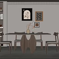 Middle style dining table and chair 3d model