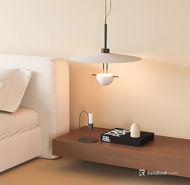 Modern Pendant Light In Living Room With Sofa Wooden Side Table Chessboard And Decorative Candles 3d model 