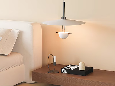 Modern Pendant Light In Living Room With Sofa Wooden Side Table Chessboard And Decorative Candles 3d model