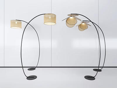Elegant Modern Arched Floor Lamp Design With Fabric Shades And Black Metal Stand For Living Room 3d model