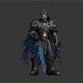 Man In Blue Spiked Armor Holding Glowing Blue Long Sword With Cloak