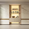 Modern Sideboard Interior Design With Marble Backdrop Open Wine Racks Storage Cabinets And Lighting 3d model