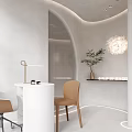 Modern Beauty Hair Salon Interior With Circular Pillar Shelves Holding Beauty Products Sofas And Mirrors