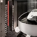 Elegant Modern Hotel Lobby With Spiral Staircase White Railing And Crystal Chandelier