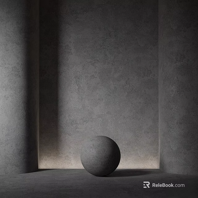 Minimalist Interior With Textured Walls And Spherical Sculpture 3d model 