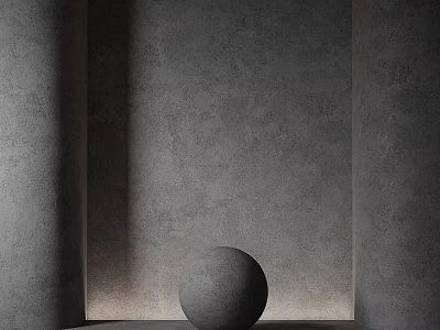 Minimalist Interior With Textured Walls And Spherical Sculpture 3d model
