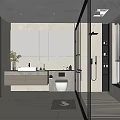 Modern Bathroom Interior Design With Large Mirror Vanity Cabinet And Glass Shower