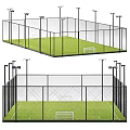 Fenced Football Field with Green Turf Goal Posts and Surrounding Lighting