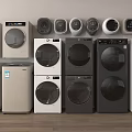 Modern Washing Machines In Various Colors With Stackable Design And Control Panels 3d model