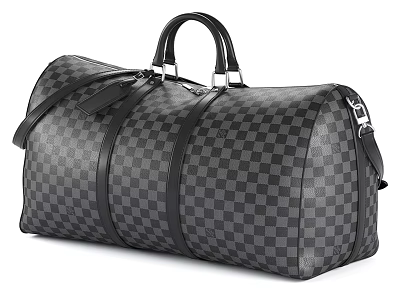 Checkerboard Pattern Travel Bag With Black Gray Design Leather Handles And Metal Hardware 3d model