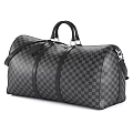 Checkerboard Pattern Travel Bag With Black Gray Design Leather Handles And Metal Hardware