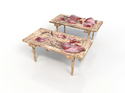 Two Rustic Wooden Coffee Tables With Red And Pink Petal Decorations 3d model