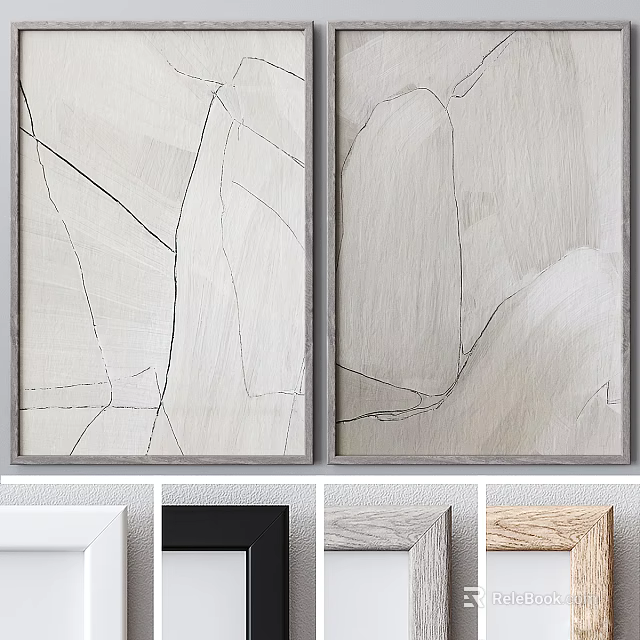 Abstract Art Paintings With Various Frame Styles In Neutral Tones 3d model 