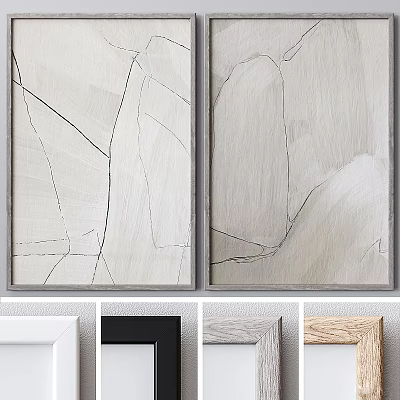 Abstract Art Paintings With Various Frame Styles In Neutral Tones 3d model