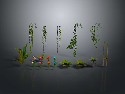 Various Indoor Plants Collection Featuring Hanging Vines Green Foliage Flowering Shoots And Bamboo 3d model