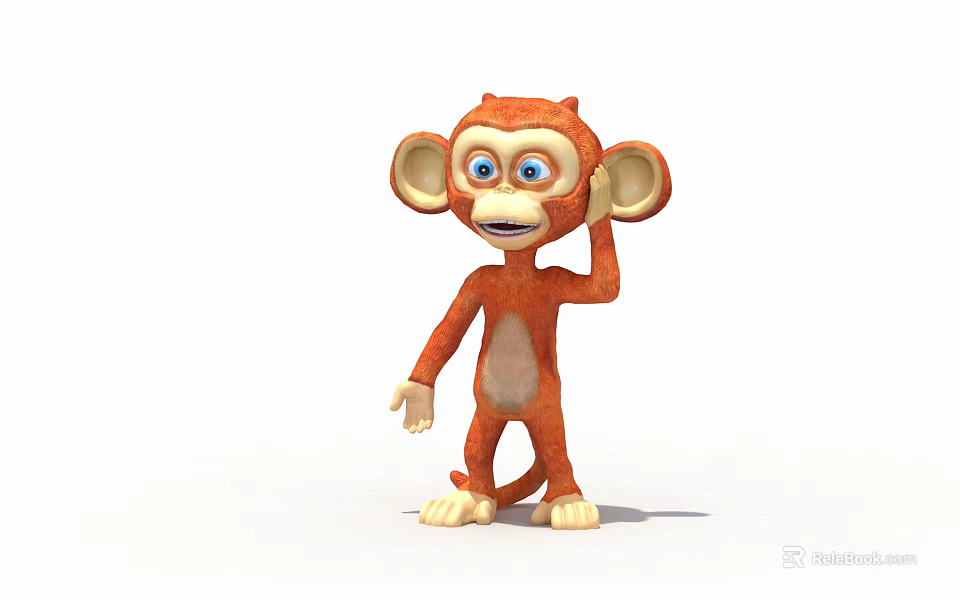 Animated Orange Monkey Character With Big Ears Blue Eyes Playful Pose For Game Movie 3d model 