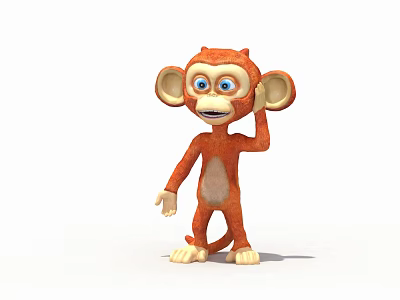 Animated Orange Monkey Character With Big Ears Blue Eyes Playful Pose For Game Movie 3d model