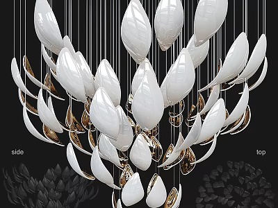 Luxury Modern White And Gold Water Drop Shaped Chandelier Hanging Lights 3d model