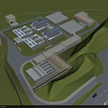 Modern Industrial Factory Complex With Multiple Buildings Solar Panels And Green Hills
