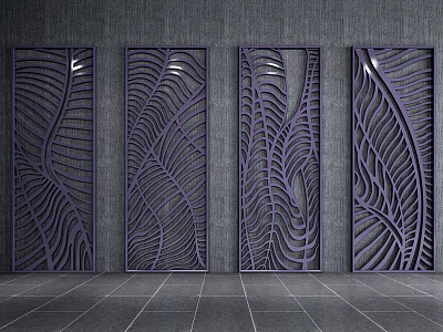 Modern Purple Partition with Intricate Leaf Pattern Against Gray Wall 3d model