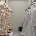 Modern Wedding Dress Shop Interior With Hanging Dresses Comfortable Sofa And Large Mirror