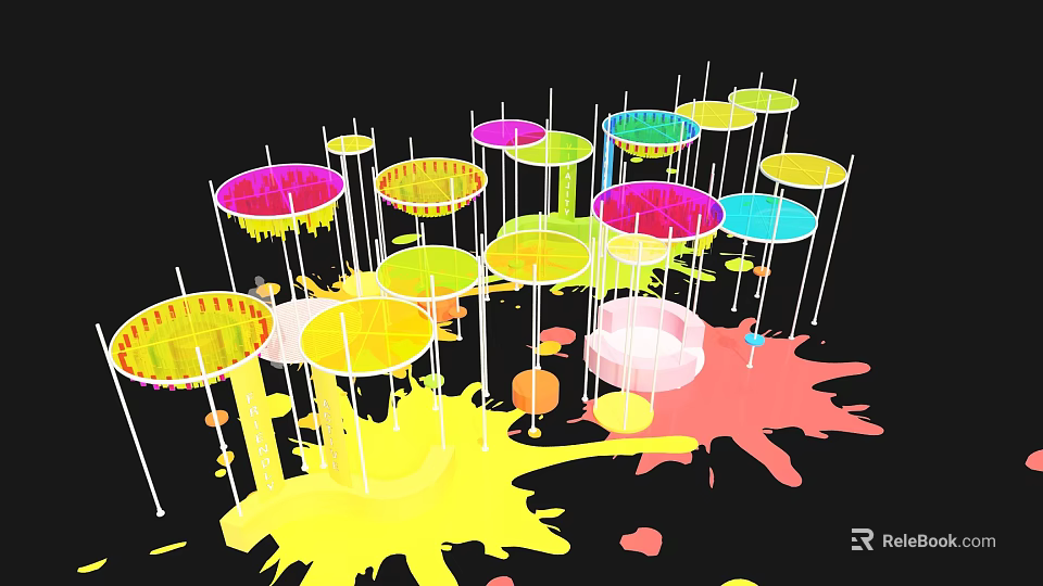 Other Vibrant Artistic Installations Featuring Colorful Circular Platforms And Splatters 3d model 