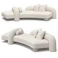 Modern Beige Sectional Sofa With Curved Design And Upholstered Fabric Cushions