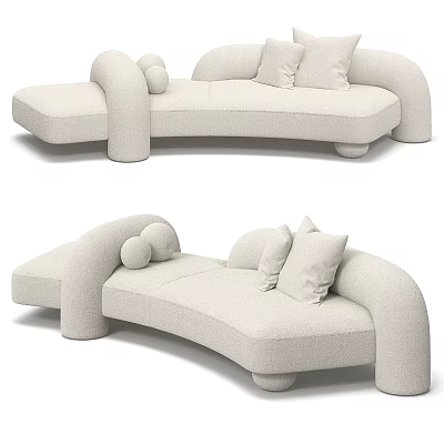 Modern Beige Sectional Sofa With Curved Design And Upholstered Fabric Cushions 3d model