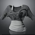 Gray And White Casual Short Sleeve Top With Headphone And Music Note Print