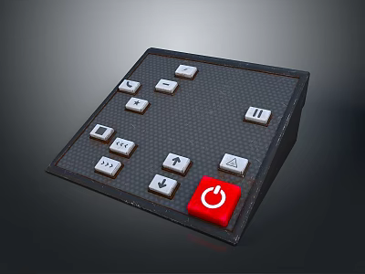 Control Panel Device With Multiple Buttons And Red Power Button Interface 3d model