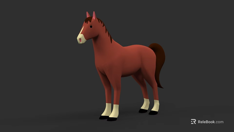 Cartoon Brown Horse With White Muzzle And Hooves In 3D Model Design 3d model 