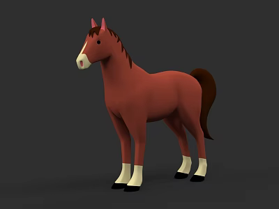 Cartoon Brown Horse With White Muzzle And Hooves In 3D Model Design 3d model
