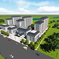 Modern Campus Architectural Complex With Green Lawns Trees Road Parking Cars In Open Area