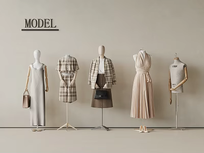 Modern Clothing Store Model Display With Various Stylish Dresses Coats And Skirts 3d model