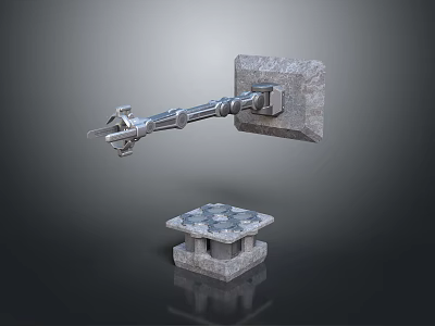 Futuristic Game Movie Character Mechanical Arm With Stone Pedestal And Grid Design 3d model