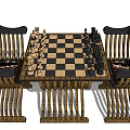 Classic Chess Board Game Setup With Wooden Chairs And Pieces
