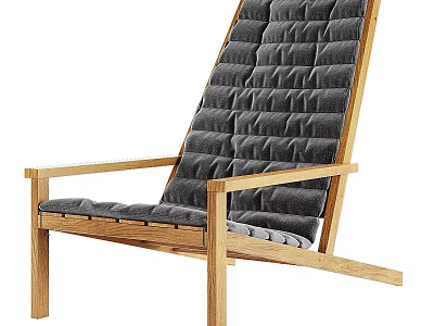 Comfortable Leisure Chair With Wooden Frame Gray Padded Cushion And Tufted Backrest 3d model
