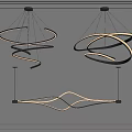 Modern Illuminated Chandeliers With Curved Lines On Framed Grey Wall 3d model