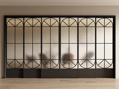 Elegant Interior Sliding Doors With Black Frame And Geometric Patterned Glass 3d model