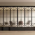 Elegant Interior Sliding Doors With Black Frame And Geometric Patterned Glass 3d model