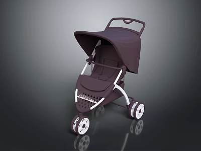 Elegant Purple Baby Stroller With Canopy And White Accent Wheels 3d model