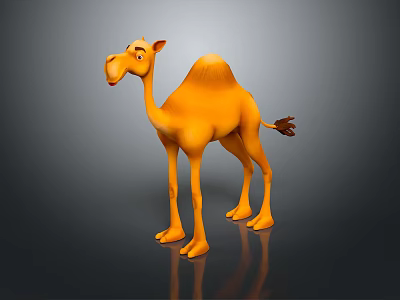 Cartoon Yellow Dromedary Camel Standing On Dark Background With Reflection 3d model