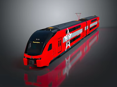 Red Modern Electric Train With Black Roof And White Star Pattern Design 3d model