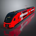 Red Modern Electric Train With Black Roof And White Star Pattern Design 3d model