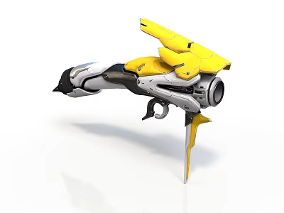 Yellow And Silver Futuristic Sci fi Weapon With Sleek Streamlined Design And Unique Shape 3d model