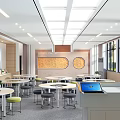 School Cafeteria Design With White Round Tables Green Seats Circular Wall Decor And Large Windows