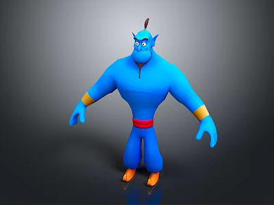 Blue Muscular 3D Game And Movie Character With Red Belt Yellow Cuffs And Orange Shoes 3d model