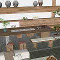 Tea Table and Chair Combination Tea Table Dining Table and Chair Desk and Chair Single Chair Tea Set Wooden Pier 3d model